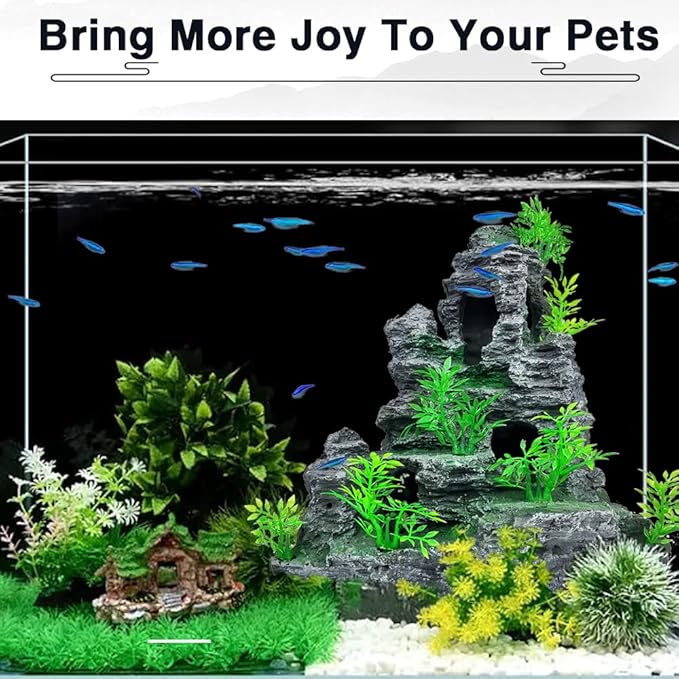 Aquarium Decoration Large and Tall Fish Tank Decor Aquarium Rock Mountain View Aquarium Ornament Tree House Cave for Large Tank - 10.2 Inches High