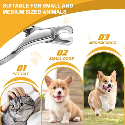 BEZOX Pet Nail Clippers, Whole Stainless Steel Cat Claw Trimmer with Anti Slip Handle, Autoclavable Small Dog Nail Clipper Cutters - Silver