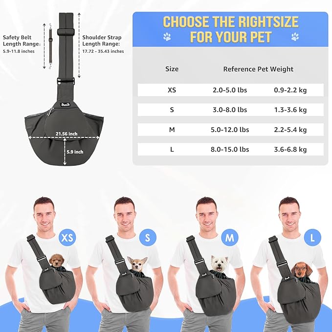 SlowTon Dog Carrier Sling - Hard Bottom Support Dog Carriers for Small Dogs with Adjustable Padded Shoudler Strap, Dog Purse for Puppy Cat Pet with Drawstring Opening Storage Zipper Pockets (Grey)