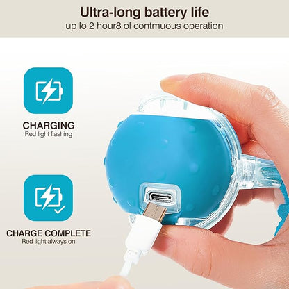 Electric Interactive Cat Toy Ball - Automatic Rolling Silicone Cat Toys for Indoor Cats, Durable Chew-Proof Motorized Kitty Ball with LED Light, Fun Exercise Toys for Bored Kittens（Blue）