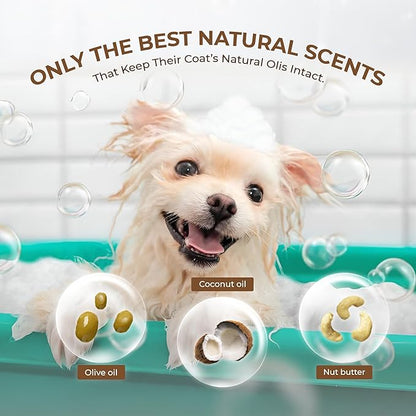 Natural Pet Shampoo for Dogs & Cats – Smooth Coat, Reduce Shedding & Odor Control – Coconut & Olive Oil Formula - Safe for Sensitive Skin, Hypoallergenic, Relieve Dry Skin - [1 Box + Gift]