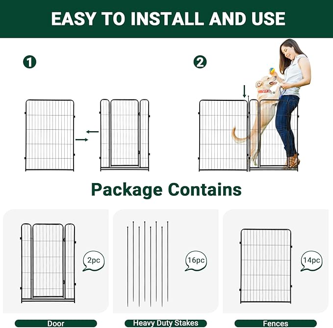 Dog Playpen,40" Height 42.6 Ft(L) 16 Panels Pet Play Pen, Indoor/Outdoor,Heavy Duty Metal Pet Exercise Pen, Wide Door Low Threshold,Portable Pet Playpen for Rv Camping Garden Yard, Quick Install