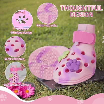 Dog Shoes for Hot Pavement, Adjustable Magic Tape Boots for Small, Medium & Large Dogs, Anti-Slip, Easy to Clean Paw Protectors for Beach, Outdoor & Hot Weather (Pink S)