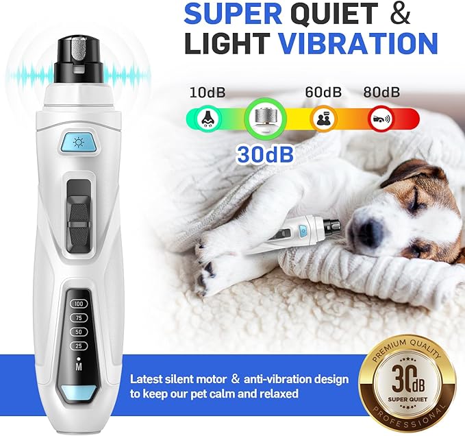 Dog Nail Grinder Super Quiet Dog Nail Trimmers 3 Grinding Wheels 3 Speed Rechargeable Pet Nail Grinder LED Display Dog Nail Clippers Kit for Large Medium Small Dogs Cats Dog Nail File Toenail Clippers