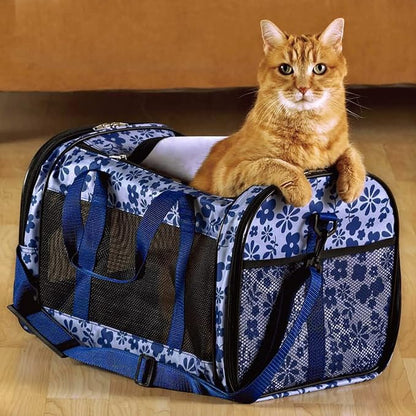 Soft-Sided Kennel Pet Carrier for Small Dogs, Cats, Puppy, Airline Approved Cat Carriers Dog Carrier Collapsible, Travel Handbag & Car Seat (Large: 19" x 11" x 11", Floral Print Blue)