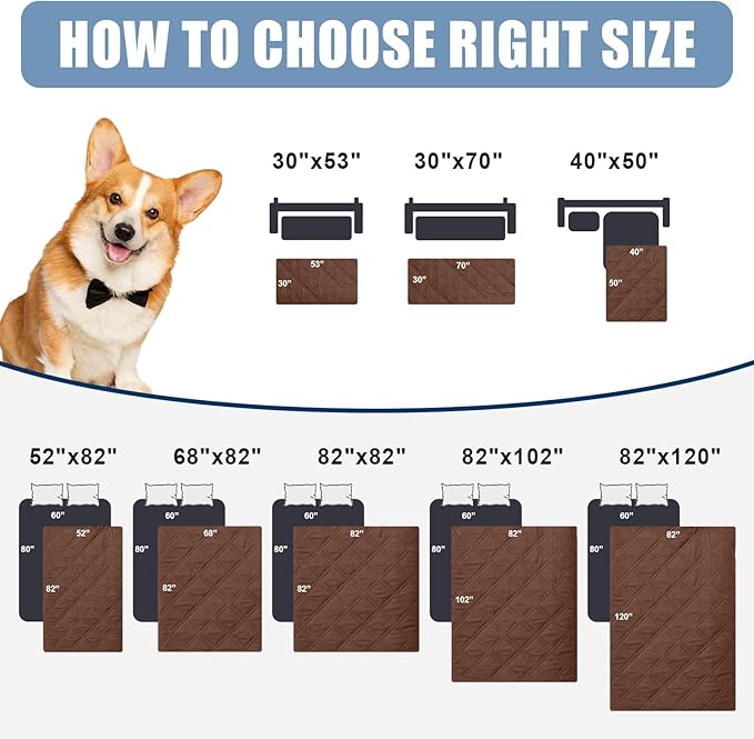 Smiry Waterproof Dog Blanket, Reversible Dog Bed Cover Pet Blanket, Soft Couch Cover for Dogs Washable, Bed Couch Sofa Furniture Protector for Puppy Cat Kids (82"x82", Brown/Chocolate)