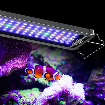 Pawfly 26W Saltwater Aquarium Light for 24" to 30" Fish Tanks Dimmable LED Reef Light for Coral Extendable Marine Fish Tank Light with Full Spectrum D/N Mode Timer Auto On/Off Adjustable Brightness