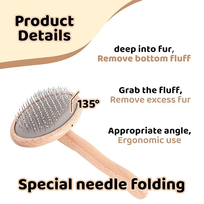 Dog Slicker Brush for Shedding, Grooming, Dematting - Long/Short Hair Pets, Poodle, Puppy & Indoor Cats, Oval Pin Brush with Coated Tips & Air-Cushion Design, Lightweight Beech Wood Body