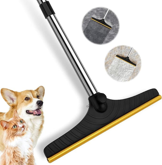 5FT Carpet Rake Pet Hair Remover, Reusable Carpet Rake with Telescopic Handle for Pet Hair Removal Tool Dog Cat Fur Remover Broom for Rugs, Mats, Beds, Stairs (Black)