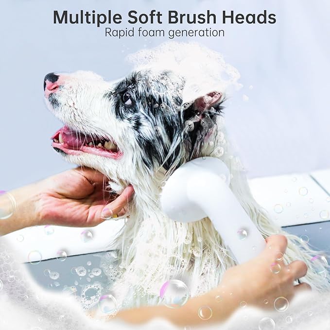 2PC Dog Bath Brush w/Soap Dispenser - Deshedding & Massage for Dogs/Cats (Pink)