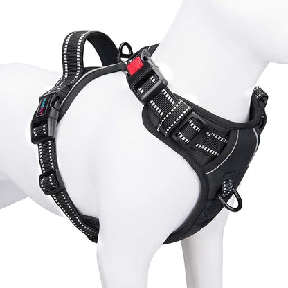 PHOEPET No Pull Dog Harnesses for Small Dogs Reflective Adjustable Front Clip Vest with Handle 2 Metal Rings 3 Buckles [Easy to Put on & Take Off](XS, Black)