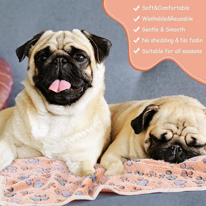 Chumia 40 Pcs Blankets Soft Fluffy Fleece Washable Pet Dog Sleep mat Paw Print Pattern Fleece Blankets for Pets Throw Warm Bed Mat for Dog Puppy Cat(24 x 16 Inch,Brown)