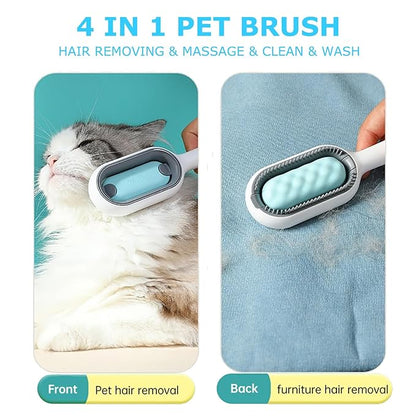 4 in 1 Pet Hair Removal Comb with Gravity Water Tank, Cat Dog Massage Brush Self Cleaning Grooming Wet Comb for Shedding Fur (Long Hair, 2PCS)