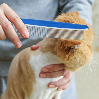2Pcs Dog Grooming Comb, Durable and Non-Slip Metal Comb for Dogs, Horse, Rabbit, Cat, Metal Pet Comb for Cats with Rounded Tips for Bath, Pet Hair Remover, Removes Tear Stain, Tangles, and