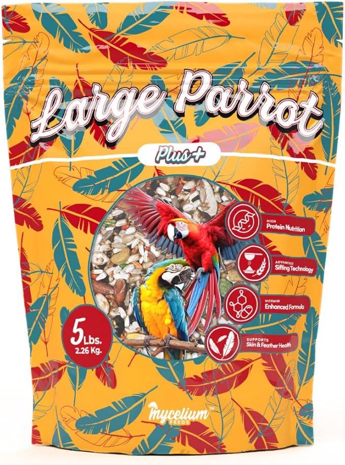 Mycelium Organic Large Parrot Plus Bird Food (5 LBS) | Premium Bird Seed for Macaws, Cockatoos & Parrots | High-Protein, Vitamin-Fortified, Skin & Feather Support | Non-GMO, USA Made, No Fillers