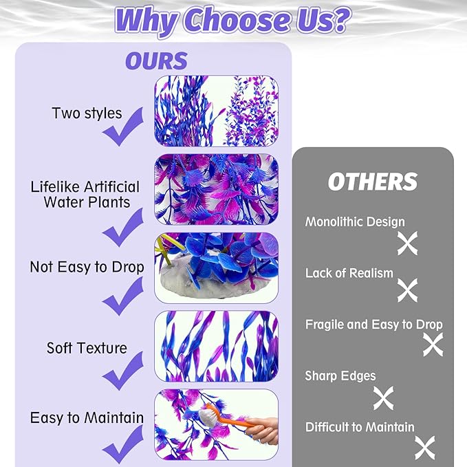 Hamiledyi Tall Aquarium Plants 23 Inches - Fish Tank Decorations, Artificial Green Water Plants Grass Cluster, Soft Plastic Fake Decor 2PCSï¼_urple Style Cï¼