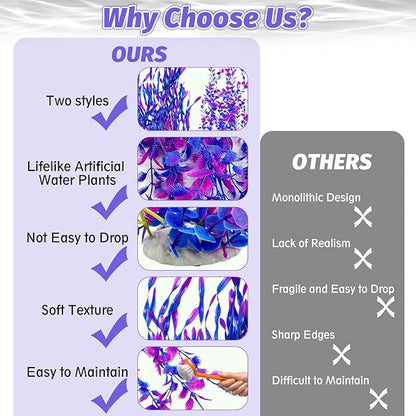 Hamiledyi Tall Aquarium Plants 23 Inches - Fish Tank Decorations, Artificial Green Water Plants Grass Cluster, Soft Plastic Fake Decor 2PCSï¼_urple Style Cï¼