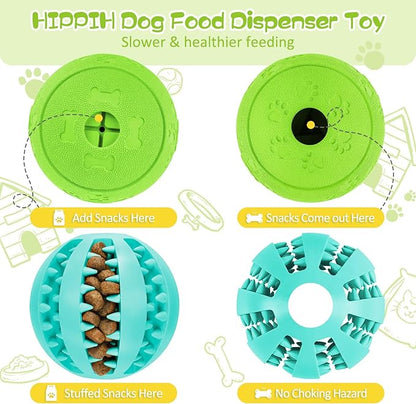 HIPPIH Dog Puzzle Toy 2 Pack, Interactive Dog Toys for Treat Dispensing, Durable Puppy Toys for Teething, Dog Treat Ball for Teeth/Slow Feeder/IQ Training/Playing, Blue-2.75‘’, Green-3.14‘’