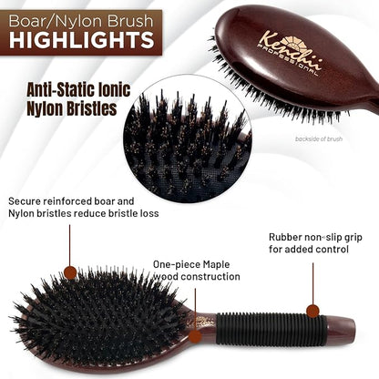 Kenchii Boar and Nylon Bristle Dog/Cat Grooming Brush with One-Piece Maple Body-Choose Size Large, Small (Large)