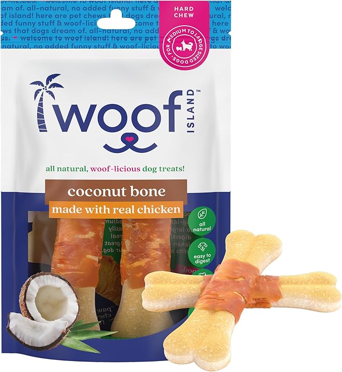 Coconut Dog Bones - Premium, All Natural Coconut Dog Treats - Healthy Puppy Treats & Vitamin Rich Rawhide Free Dog Chews - (with Real Chicken)
