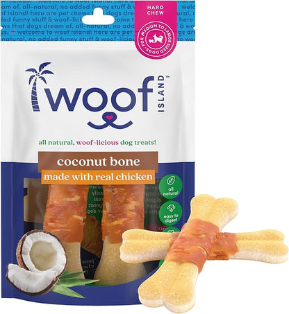 Coconut Dog Bones - Premium, All Natural Coconut Dog Treats - Healthy Puppy Treats & Vitamin Rich Rawhide Free Dog Chews - (with Real Chicken)