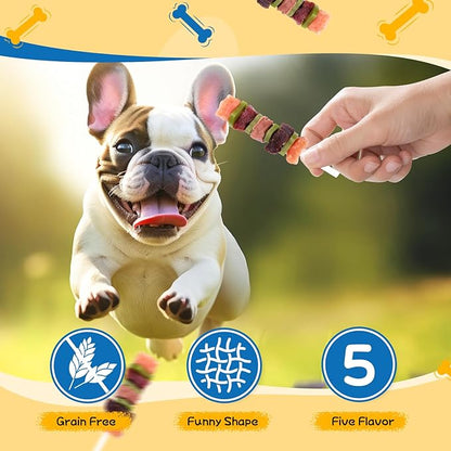 Dog Treats, Multi-Flavored Dog Kabobs Treats, High Protein Dog Chews w/Glucosamine Chondroitin, Made with Real Chicken, Duck, Beef, Rabbit, Salmon