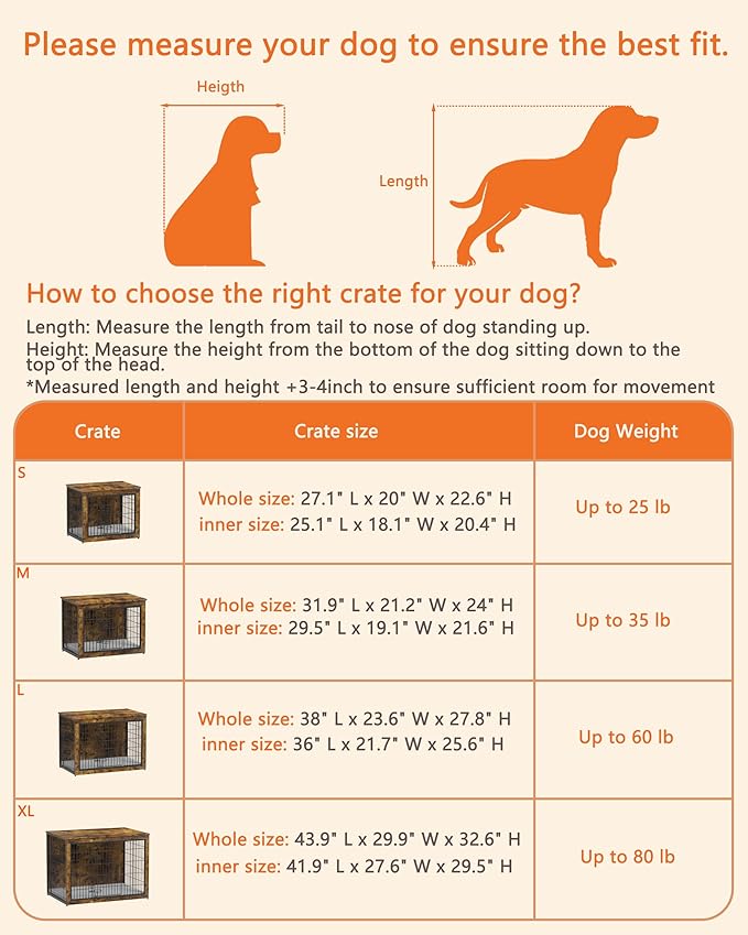 Piskyet Dog Crate Furniture with Cushion,Heavy-Duty Reinforced Metal Mesh,32" Wooden Dog Crate End Table with Double Doors,Indoor Dog Kennel,Dog Cage Side Table for Medium Breed,Rustic Brown