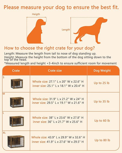 Piskyet Dog Crate Furniture with Cushion,Heavy-Duty Reinforced Metal Mesh,27" Wooden Dog Crate End Table with Double Doors,Indoor Dog Kennel,Dog Cage Side Table for Small Breed,Rustic Brown