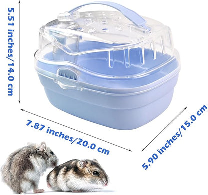 Hamster Carrier Cage with Water Bottle,Portable Hamsters Travel Cage Plastic Guinea Pig Carrying Cases Small Animal Carry Cage for Dwarf Hamsters Chinchillas Hedgehog Mouse(Blue)
