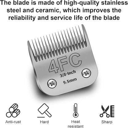 4FC Detachable Pet Clipper Replacement Blades Compatible with Andis/Oster A5/Wahl KM10 Series Dog Clipper,Made of Ceramic Blade & Stainless Steel Blade,Size 4FC Cut Length 3/8-Inchï¼2 Packï¼