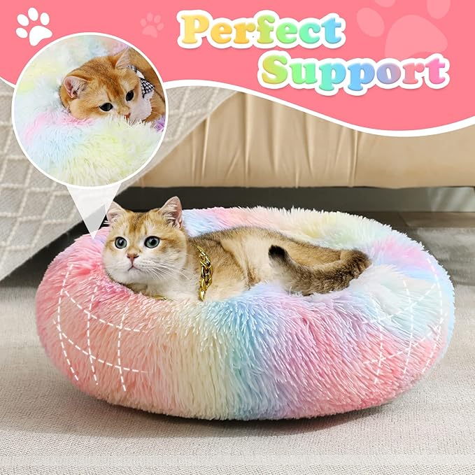 JOLLYVOGUE Dog Beds, Calming Small Dog Bed, Anti-Anxiety Dog Bed for Small Dogs, Fluffy Donut Dog Bed, Cozy Dog Cat Cushion Bed for Small Medium Dogs and Cats (20")