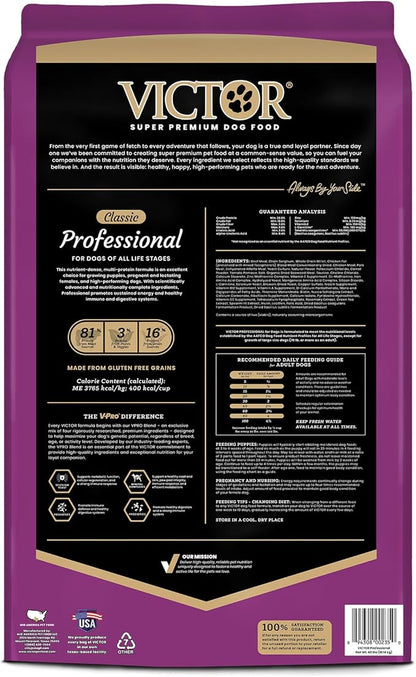 VICTOR Super Premium Dog Food – Professional Dry Dog Food – Super Premium Kibble with 26% Protein – Gluten-Free with Beef, Chicken & Pork Meals – for High Energy and Active Dogs & Puppies, 15lbs