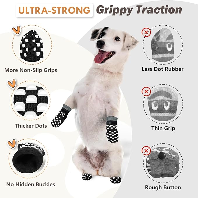 Non Slip Dog Socks to Prevent Licking Paws Grippy Socks for Senior Dog on Hardwood Floors Anti Slip Dog Socks for Hot Pavement Double Side Paw Protector Prevent Scratching Black L