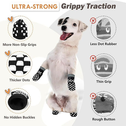 Non Slip Dog Socks to Prevent Licking Paws Grippy Socks for Senior Dog on Hardwood Floors Anti Slip Dog Socks for Hot Pavement Double Side Paw Protector Prevent Scratching Black S