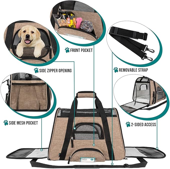PetAmi Airline Approved Pet Carrier for Cat, Soft Sided Dog Carrier for Small Dog, Cat Travel Supply Accessories Indoor Cat, Ventilated Pet Carrying Bag Medium Large Kitten Puppy, Small Heather Taupe