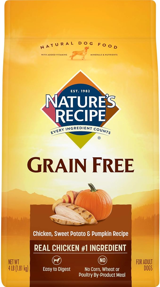 Nature's Recipe Grain Free Dog Food, Chicken, Sweet Potato & Pumpkin Recipe, 4 Pounds, Easy to Digest