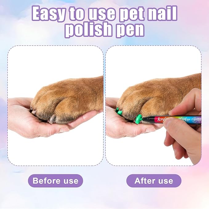 Dog Nail Polish Pens Quick Dry, 12 Colors Dog Safe Nail Polish Set Acrylic Paint Markers Beautiful Dog Nails Ideas Creative Dog Accessories Pet Care for Doggy Puppy Piggy Cats