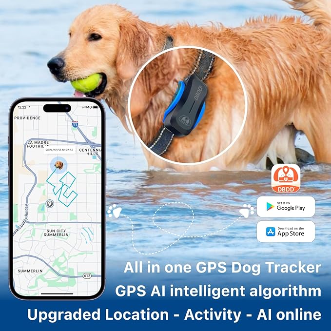 AI GPS Tracker for Dogs (30lbs+), Real Time Location and AI Vet Health Management, Electronic Fence, Waterproof, iOS and Android Universalï¼_lackï¼