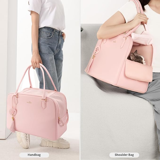 Dog Purse Carrier for Small Dogs, Pet Carrier Tote with Treat Pouch, Breathable Soft-Sided Pet Bag with Adjustable Safety Tether Strap, Pet Carrier Purse for Small Medium Dog Cat,S