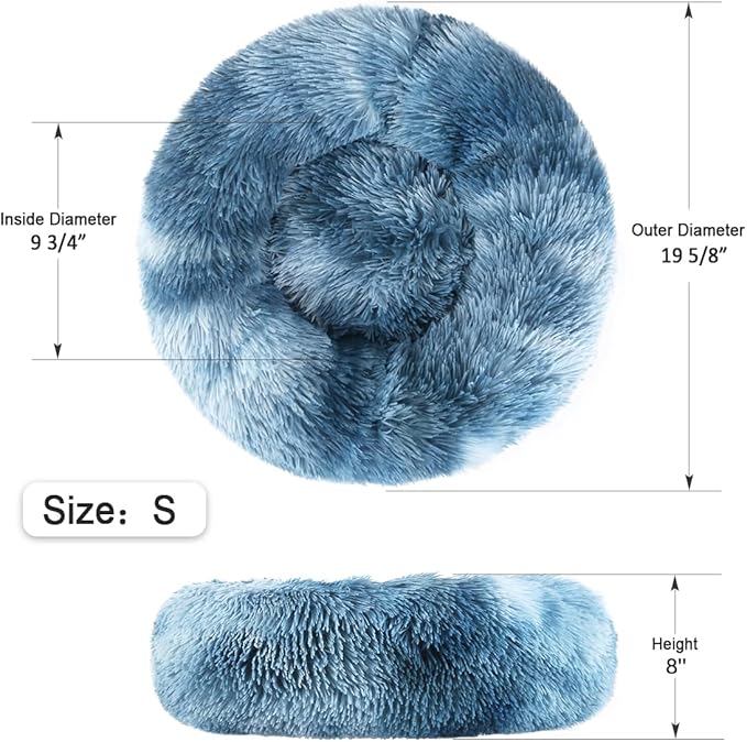 NOYAL Calming Donut Dog Bed for Small to Medium Dogs & Cats - Plush Faux Fur Anti-Anxiety Pet Bed with Machine Washable Cover & Non-Slip Base