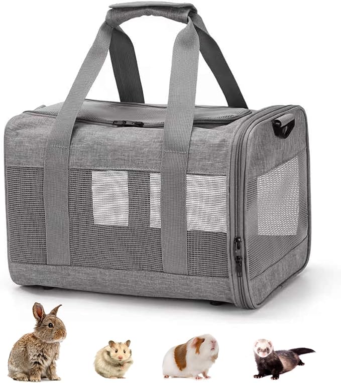 kathson Small Animal Carrier Bag, Guinea Pig Rabbit Travel Carrier Breathable Mesh Window Pet Portable Hand Bag for Hamster Bird Bunny Bearded Dragon Kitty and Etc (Grey)