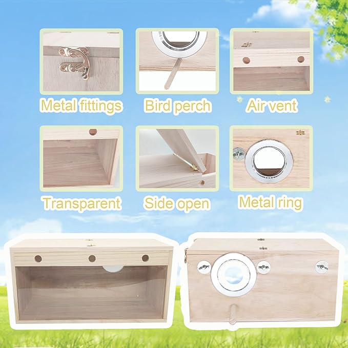 Tfwadmx Cockatiel Nesting Box Transparent Bird Nest Box Wood Bird House for Cage Parrot Breeding Boxes for Conures and Other Medium Sized Birds 13.6" x 7.3" x 7.0"