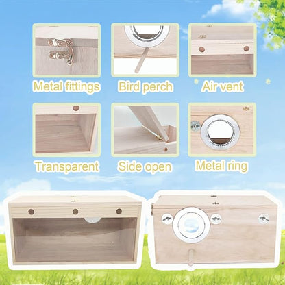 Tfwadmx Cockatiel Nesting Box Transparent Bird Nest Box Wood Bird House for Cage Parrot Breeding Boxes for Conures and Other Medium Sized Birds 13.6" x 7.3" x 7.0"