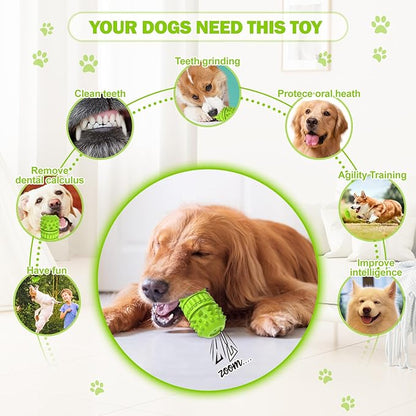 PIFFZEDO Dog Toys for Aggressive Chewers Tough Dog Squeaky Toys for Large Medium Breed Interactive Durable Natural Rubber Dog Chew Toys Dog Birthday Toy Dog Toothbrush (Green,Large)