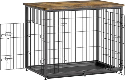 VEVOR 33" Dog Crate Furniture, Dog Kennel Furniture with Double Doors, 2-in-1 Decorative Wooden Dog Crate with Removable Tray, Dog Crate End Table Hold up to 45 lbs for Small, Medium Dogs Brown