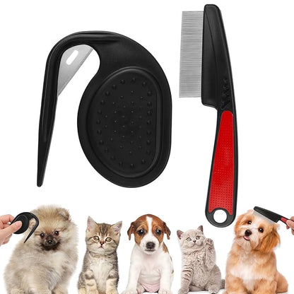 2PCS Flea Comb-Pet Knotting Comb, Tick Comb for Long Haired Pets- Remove Clumps Stainless Fine Tooth Dog Eye Comb Tear Stain Comb for Small Dogs Cat Pet Grooming Comb