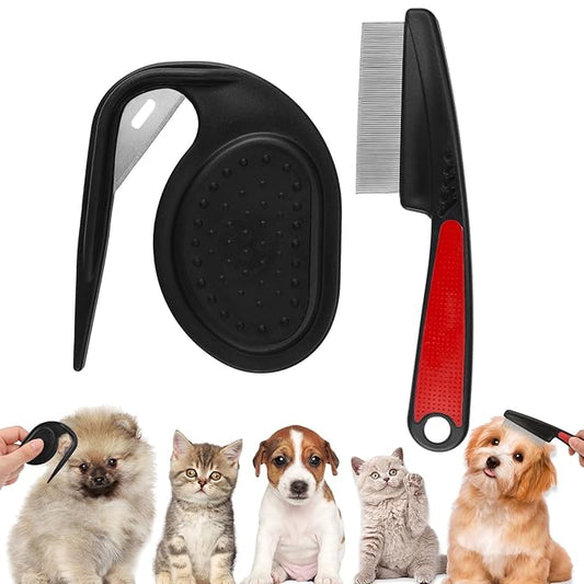 2PCS Flea Comb-Pet Knotting Comb, Tick Comb for Long Haired Pets- Remove Clumps Stainless Fine Tooth Dog Eye Comb Tear Stain Comb for Small Dogs Cat Pet Grooming Comb