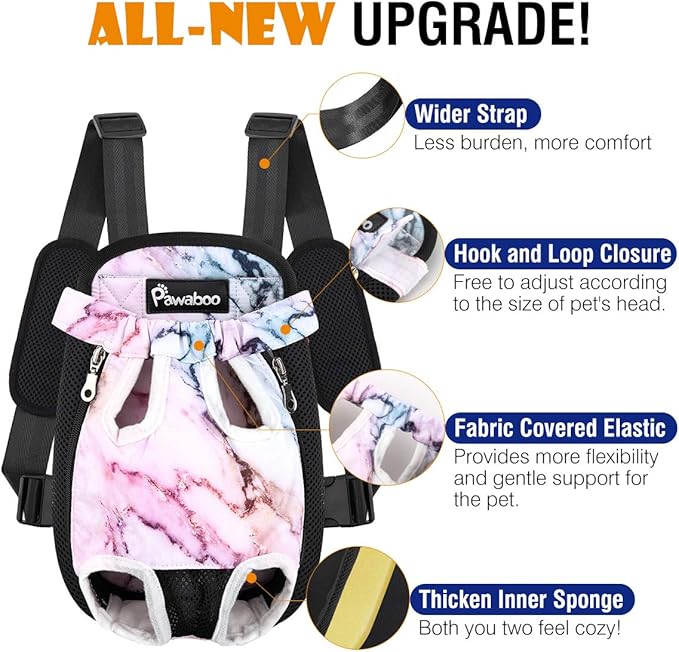 Pawaboo Pet Carrier Backpack, Adjustable Pet Front Cat Dog Carrier Backpack Travel Bag, Legs Out, Easy-Fit for Traveling Hiking Camping for Small Medium Dogs Cats Puppies, Large, Purple Marble