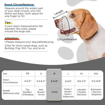 Dog Muzzle,Soft Mesh Muzzle for Small Medium Large Dogs to Prevent Biting,Pets Muzzle for Chihuahua Poodle Husky Labrador Retriever, Breathable Drinkable Adjustable for Chewing Grooming(M)