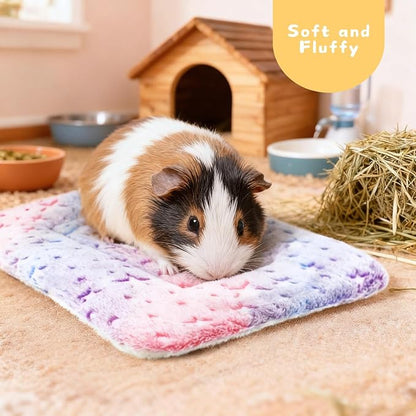 4-Pack Guinea Pig Bed, Washable Bunny Mat, Fleece Rabbit Bedding, Soft Flannel Small Animal Cage Liner, Blanket for Hamster Ferret - 14"x10"